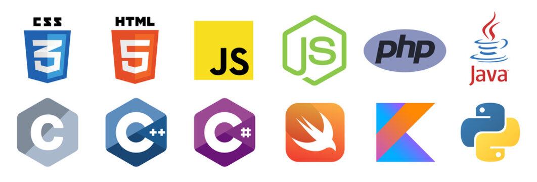 Icons or logos of popular programming languages and development tools.